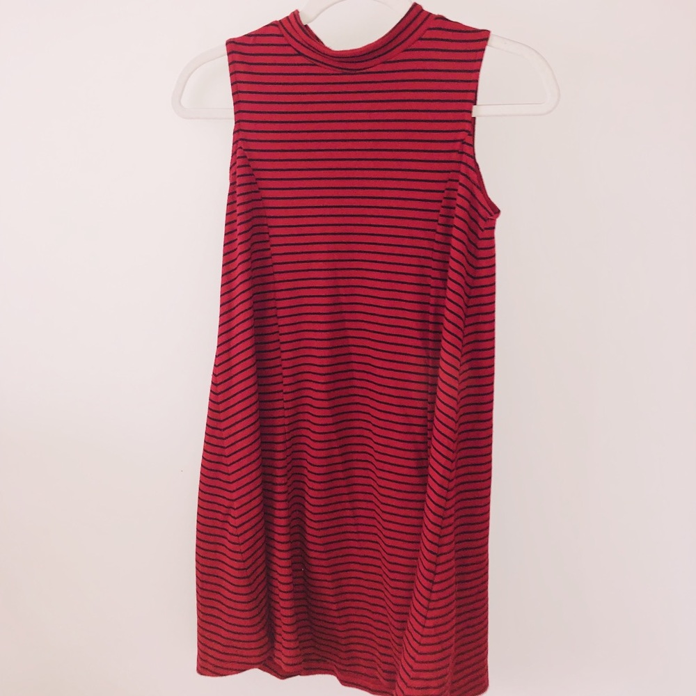 Burgundy and black striped high neck dress
